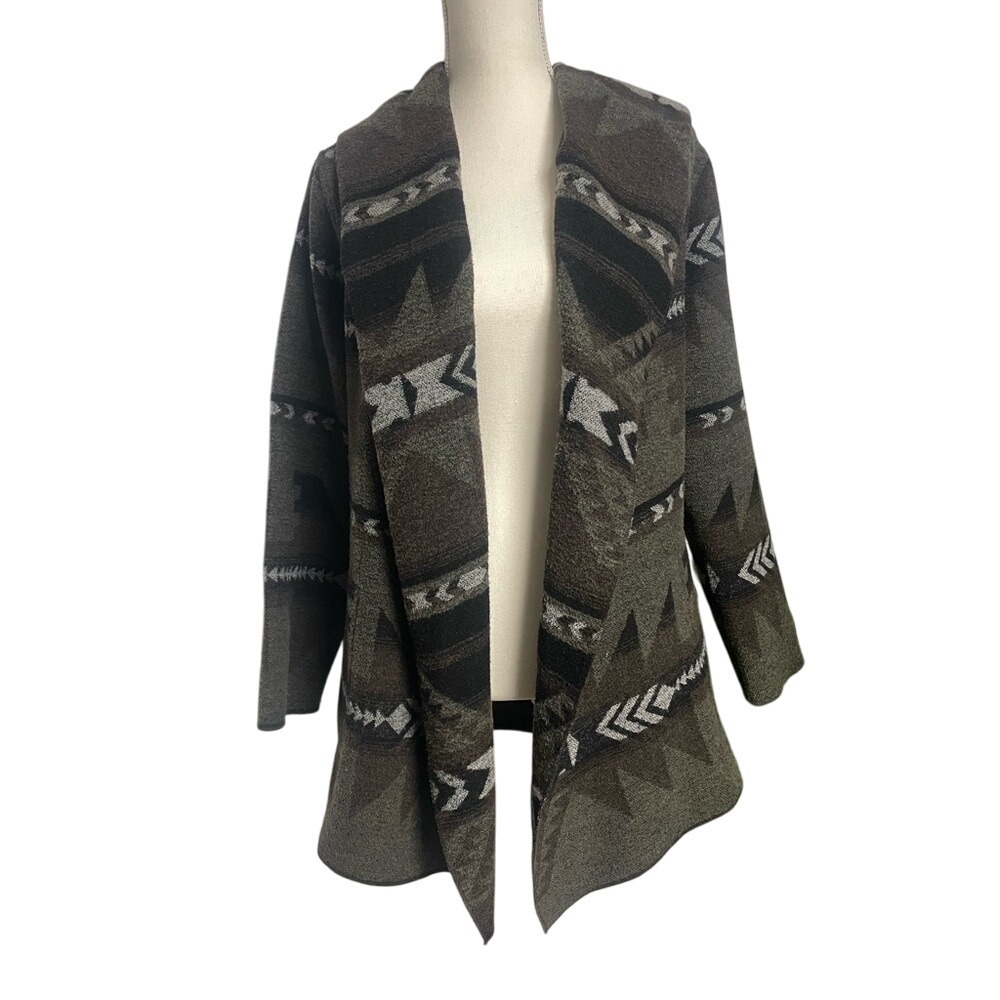 True Grit Olive & Black Aztec Open Front Jacket